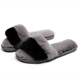 Fashion Red Black Women Slippers Indoor Plush Slippers Autumn Winter Female Flat Shoes Ladies Comfortable Fur
