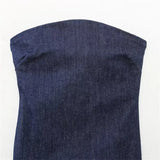 2025 New Summer Women's Sexy Straight Tube Strapless Dress Slim Slit Denim
