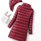Korean Version Slim Light Down Jacket Female Long Slim Standing Collar Can Take Off The Hat Women's Large Size Coat Tide-Outfit