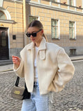 White Lapel Fleece Jacket- Outfit