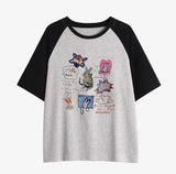 Cartoon Print Raglan Short Sleeve TeeOutfit