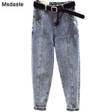 Women Pants 2019 Autumn High Waist Jean Femme Pantalon Trousers Streetwear Vintage Ankle-Length Fitness Harem Denim