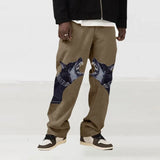 Spring Summer Casual Pants Mens Fashion Mid Waist Pants Hipster Streetwear Vintage Cross Print Loose Straight Trousers