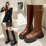 Knight Boots Women 2025 Autumn/Winter New Net Red Solid Color Nonslip Boots Coarse And Round Head Vintious Women's