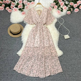 Zingj Wind Temperament Sweet Broken Flower V Collar Dress Beach Vacation Snow Spinning A Word Long