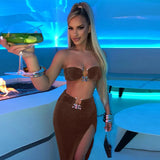 Women Sexy Party Club Strapless Tube Tops Split Long Skirt Two Piece Set Suit Outfit 2022 Summer Clothes Wholesale