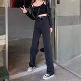 Embroidered smiley jeans women's 2022 spring ins hot new Korean version loose and thin wide-leg straight-leg pants