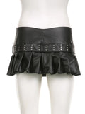 Black Pleated Belted Slit Micro Mini Skirt-Outfit