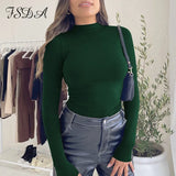 2021 Autumn Winter Casual Long Sleeve T Shirts Women Brown Basic Turtleneck Lady Black Crop Top Sexy