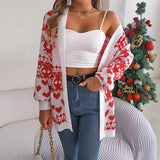 Shooting 2025 Autumn And Winter Christmas Deer Pocket Long Sleeve Cardigan Sweater Jacket Women's