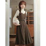 Fashion Sleeeveless Sweet Midi Dresses for Women 2023 Autumn Winter Casual Sundress With Belt Vintage Female