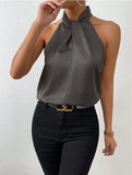 Women's Clothing 2025 Summer New Color Clove Hanging Neck Sleeveless Vest Ribbon Simulation Silk
