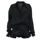 Shirt Lose Long Sleeve Frill Micro Mini Dress-Outfit