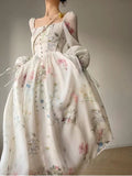 Elegant Floral Party Dress Romantic One Piece Fairy Beach Dresses Woman Lantern Sleeve Evening Prom Vestidos 2024