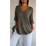 Casual Sweater Basic Thin V-Neck Seven-Sleeve Solid Female Bottoming Shirt Ice Cream