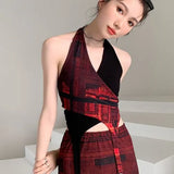 Punk Vintage High Waisted Mesh Skirt Womens 2021 Summer Red Ladies Long Midi Skirts Trend High Fashion