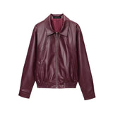 Women's Dress 2025 New Retro Simple Collar Zipper Leather