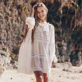 Bikini Cover-ups Long White Tunic Casual Summer Beach Dress Elegant Women Plus Size Beach Wear Swim Suit Cover Up 211-0-Outfit