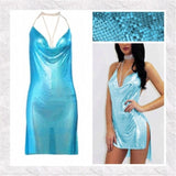 Bling Metal body chain Rhinestone summer dress women Luxury party Glitter Night club Backless diamond Mini dresses