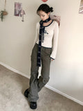 Aesthetic Girl Bow Printing Scarf Harajuku Two-sided Warmth Harajuku Neckerchief 2024 Japanese Grunge Streetwear