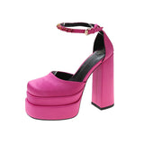 And Summer 2025 New Ultra-High Heel Shoes Drill Double-Layer Waterproof Table Silk And Satin Square Head Hollow Head