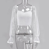 Polka Dot Blouse Women Mesh Shirts Pink Tops Sweet Neckline Lantern Sleeve Ruched Blouse White Blusas Vintage