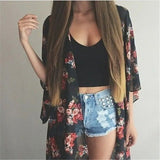 Casual Vintage Kimono Cardigan Ladies 2018 Summer Long Crochet Chiffon Kimono preto Loose flora printed Blouse Tops