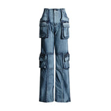 Zingj Feng Shui Wash Multi-Pocket Cargo Pants 2024 Spring New Fashion Design Sense Slim And Versatile Jeans