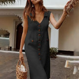 Summer Women's Dresses Elegant Dot Print Boho Dress Feminine Turn-down V-neck Dress Button Pocket Dress