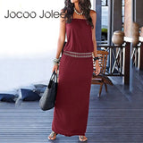 Jolee Women Boho Off Shouldeer Strapless Solid Long Dress Casual Elastic Waist Slim Ankle-length Dress Beach Party