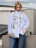 Zingj Spring New Fashion Temperament Lapel Lace Hollow Splicing Design Sense Loose Show Thin Long-Sleeved Shirt