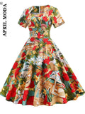 Women Casual Wiggle A-line Summer Dresses Pleated 50s 60s Elegant Retro Vintage Cockatail Party Swing Rockabilly Dress