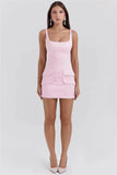 Satin Square Neck Mock Pocket Mini Dress- Outfit