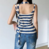 2024 Summer New Women's Pure-Want Wind Collar With Hanging Neck Repair Knitted Striped Long