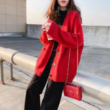 Women Spring Autumn Fashion New Knitted Loose Korean Style Fairy Sweater All-match Warm Single Breasted Casual