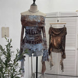 Real Shot Shoulder Strap Tie Dyed Net Shawl Shirt T-Shirt T-Shirt T-Shirt Design Folded Long-Sleeved T-Shirt