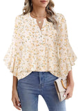 Leaf Seven-Sleeve Tops Solid Color Fashion Casual Casual V-Neck Business Shirt Chiffon Women's