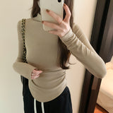 Collar Head Pure Desire Long-Sleeved Pleated Blouse Women's Autumn And Winter New Tight Waist