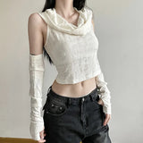 Zingj 2023 New Waste Dirt Street Hot Girl Sexy Slim Hole Hollow Sweater Sleeve Top Suit-Outfit