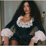 Black Long Sleeve Lace Flare Mini Dress- Outfit