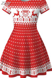 Snowman Print Christmas Women 2023 New Short Sleeve Elegant Vintage Party Xmas Dress Robe Femme Casual Femal