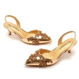 Cm Large-Size Fine-Heeled Pointed Sandals Behind The Cool Belt High Heels Water Drill High Heels Women's Golden Wedding