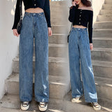 high waist women's fashion jeans woman girls women wide leg pants trousers female trousers denim bagge mom