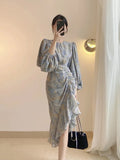 French floral women's spring dress 2022 new temperament long skirt waist slimming design niche skirt bandage