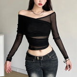 2023 New Autumn Sexy Hottie Personality Niche Street Slim Thin Mesh Long