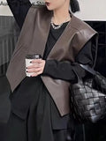Fashion Black Leather Vest Women High Street Punk Sleeveless Leather Jacket Female 2023 New Loose Casual Vest