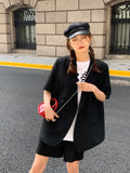 Sets Women Summer Simple Notched Short Sleeve Street Office Trendy Korean Style High Waist Baggy Cozy Female Two
