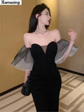 French Style Women Elegant Party Prom Black Dress Female Fashion Sexy Spaghetti Strap Chic Clothes