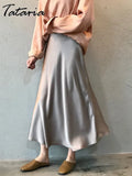 Silk Satin Skirts for Women High Waisted Skirt 2022 Women A-Line Elegant Skirts Summer Pink Midi Skirt New Korean