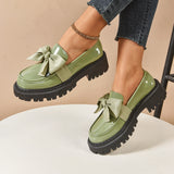 Bow Lefor Shoes Women 2025 Korean Version Of Thick Soles With Lazy British Style Retro Leather